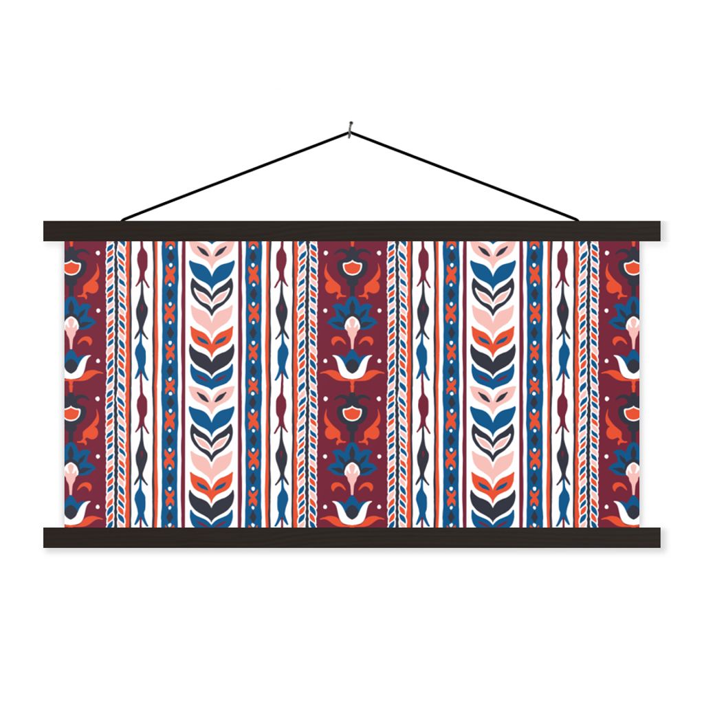 MuchoWow Textilposter Blumen - Muster - Pflanzen - Abstrakt - Minimalismus 120x60 cm mit schwarzem Rahmen - Dekoration Schlafzimmer