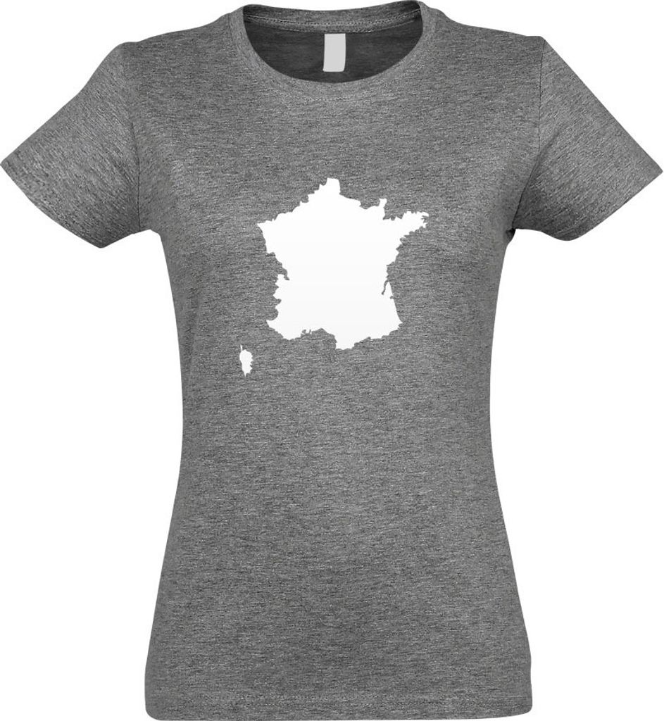 Kiwistar - T-Shirt tailliert - Damen - Graumeliert - Frankreich Umriss Kontur - mit Motiv Bedruckt - Funshirt Design - Sport - Freizeit - Damen - XL