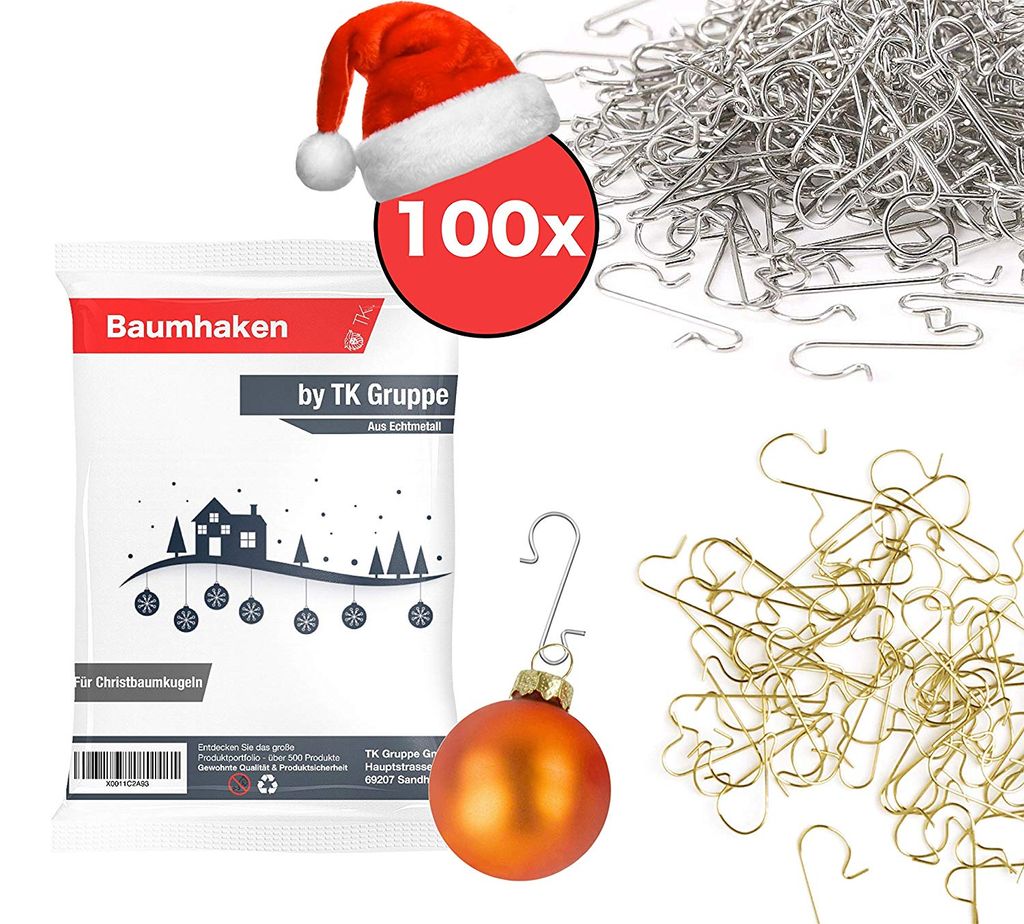 100x Haken Weihnachtsbaum Baumhaken Gold-Silber Produktbild 