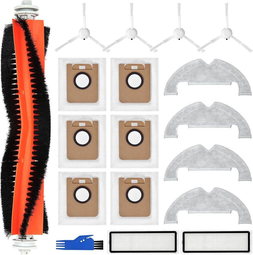 Zubehör Set für Dreame D10 Plus, 4*Mopp Wischpad 6* Staubbeutel 1*Hauptbürste 4*Seitenbürsten 2*Filter, Saugroboter Ersatzteile Zubehör