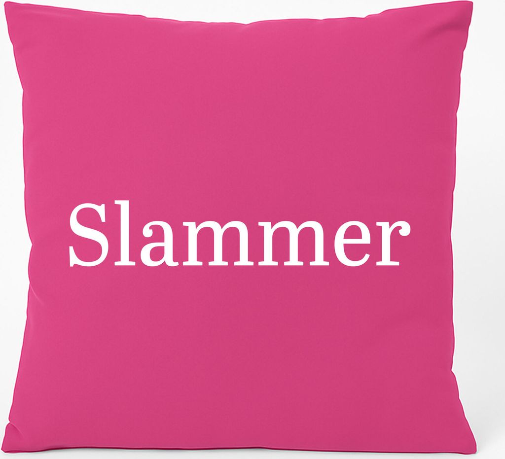 Huuraa Kissen Slammer Schriftzug 40x40cm mit Füllung Fuchsia Baumwolle Dekokissen Geschenkidee