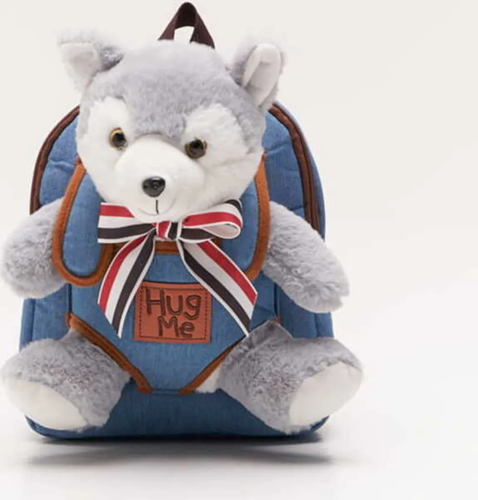 Zaino Jeans Bambino Lupetto Staccabile - Denim Look CUTE ANIMALS