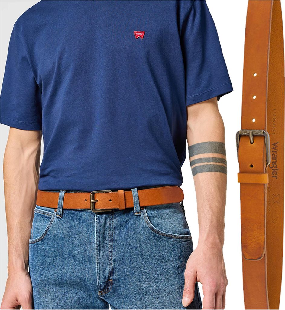 Wrangler Herren Ledergurt Ledergürtel Cognac 112358070 Premium W0N7014672