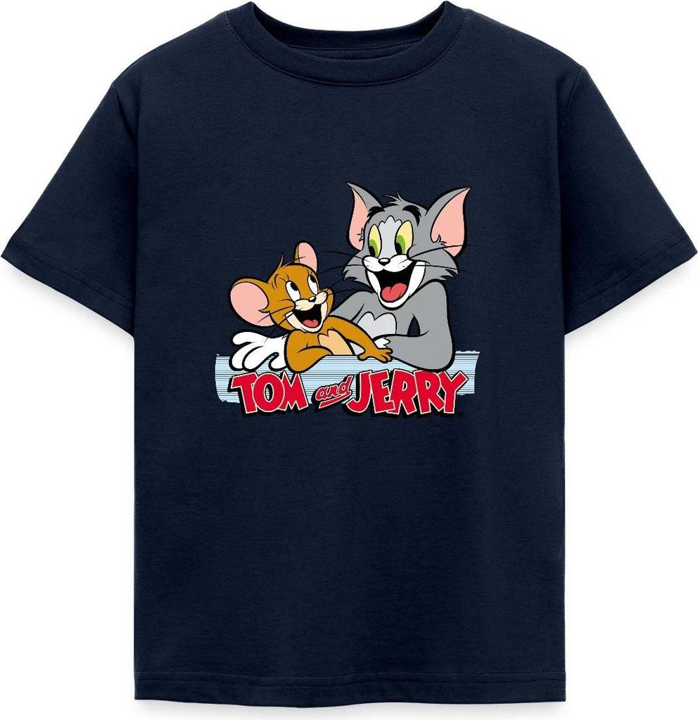 Spreadshirt Tom Und Jerry Fröhliche Freunde Kinder T-Shirt, 122/128 (7-8 Jahre), Navy