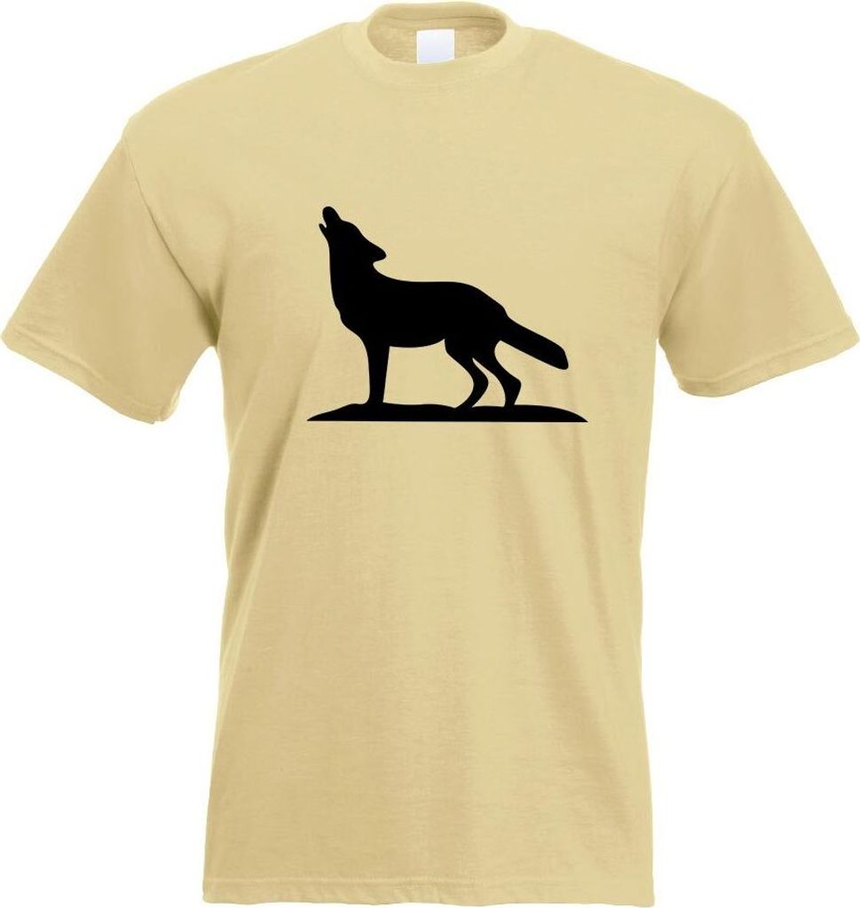 Kiwistar - T-Shirt - Khaki - Wolf Motiv Bedruckt Funshirt Design Print - mit Motiv Bedruckt - Funshirt Design - Sport - Freizeit - Herren - XL