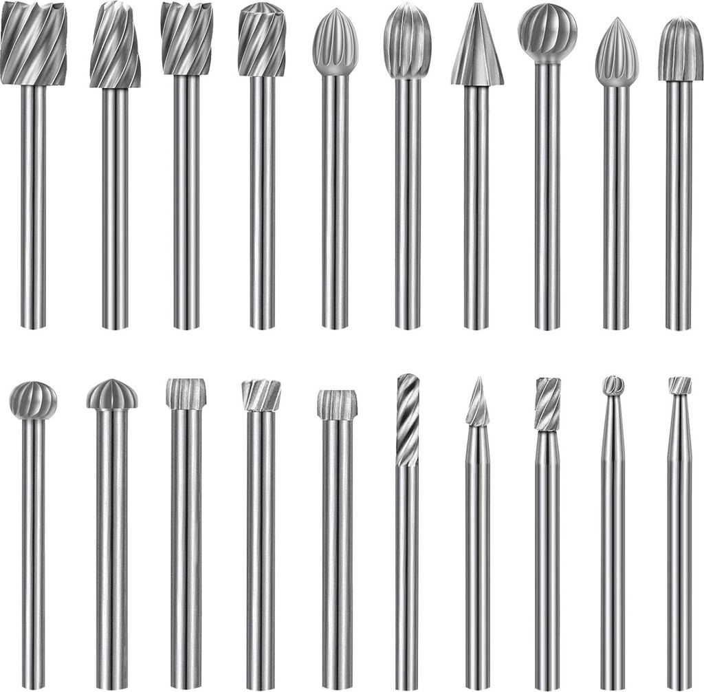 20PCS HSS Rotationsfräser-Set, Schnitz- und Gravierfräser-Bit-Set für Rotationswerkzeug-Zubehör mit 1/8"(3mm) Schaft für Holzbearbeitung, Grav...