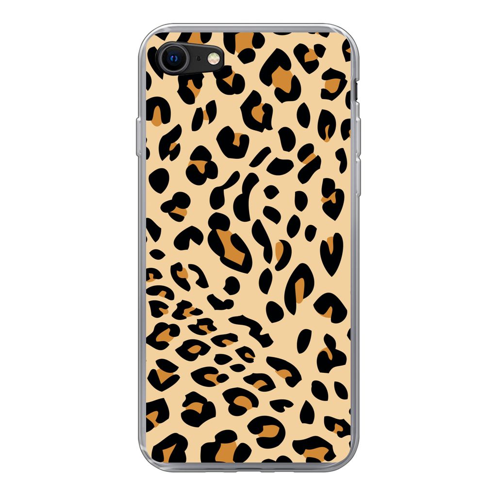 MuchoWow Handyhülle Schutzhülle Hülle für iPhone SE 2020 Tiermuster - Panther - Leopard Silikon Softcase Handy Hülle - Kartenbesitzer