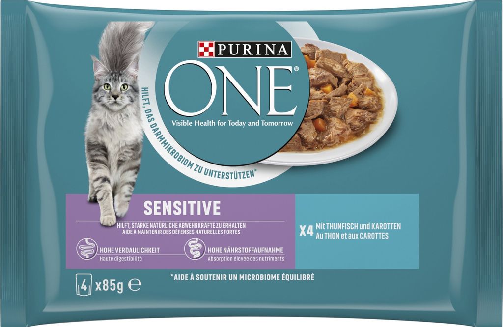 Purina ONE SENSITIVE zarte Stückchen in Sauce mit Thunfisch Produktbild 