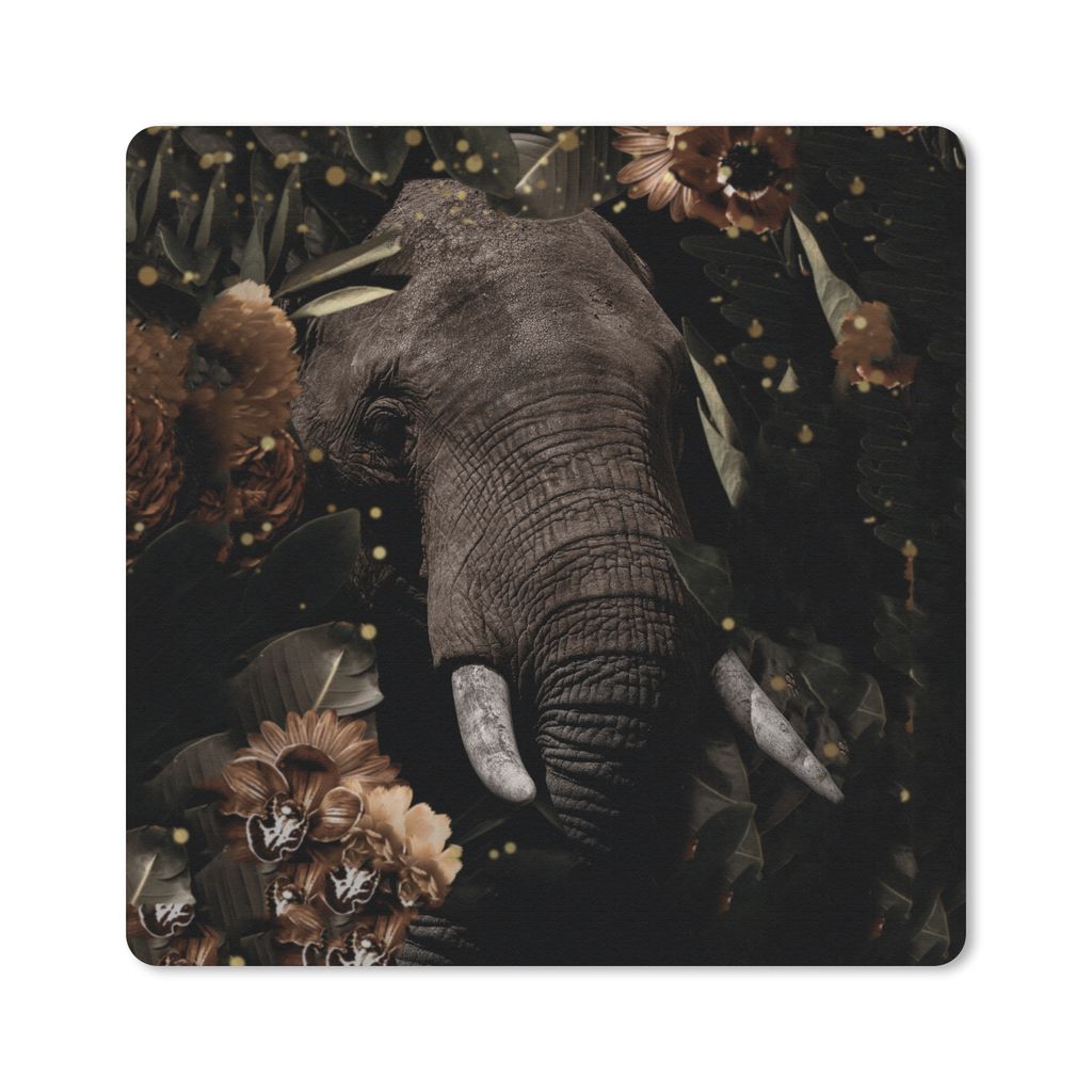 MuchoWow Mauspad Mousepad Elefant - Blumen - Licht - Botanisch 30x30 cm - Mousepads - Maus Mat - Pad - Mausunterlage - Gaming