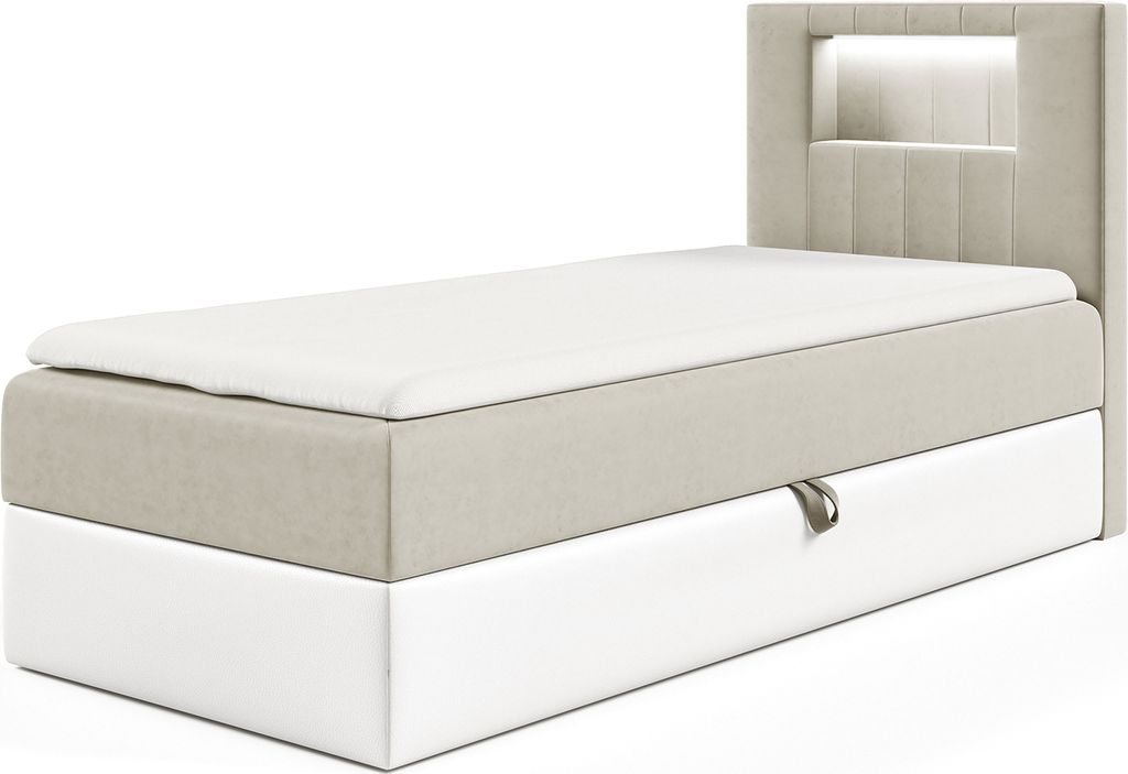 MEBLINI Kinderbett mit Bettkasten - Gepolstert Einzelbett mit Matratze - Polsterbett mit Stauraum - Bett mit Kopfteil - Stauraumbett - GARETH 1 - 9...