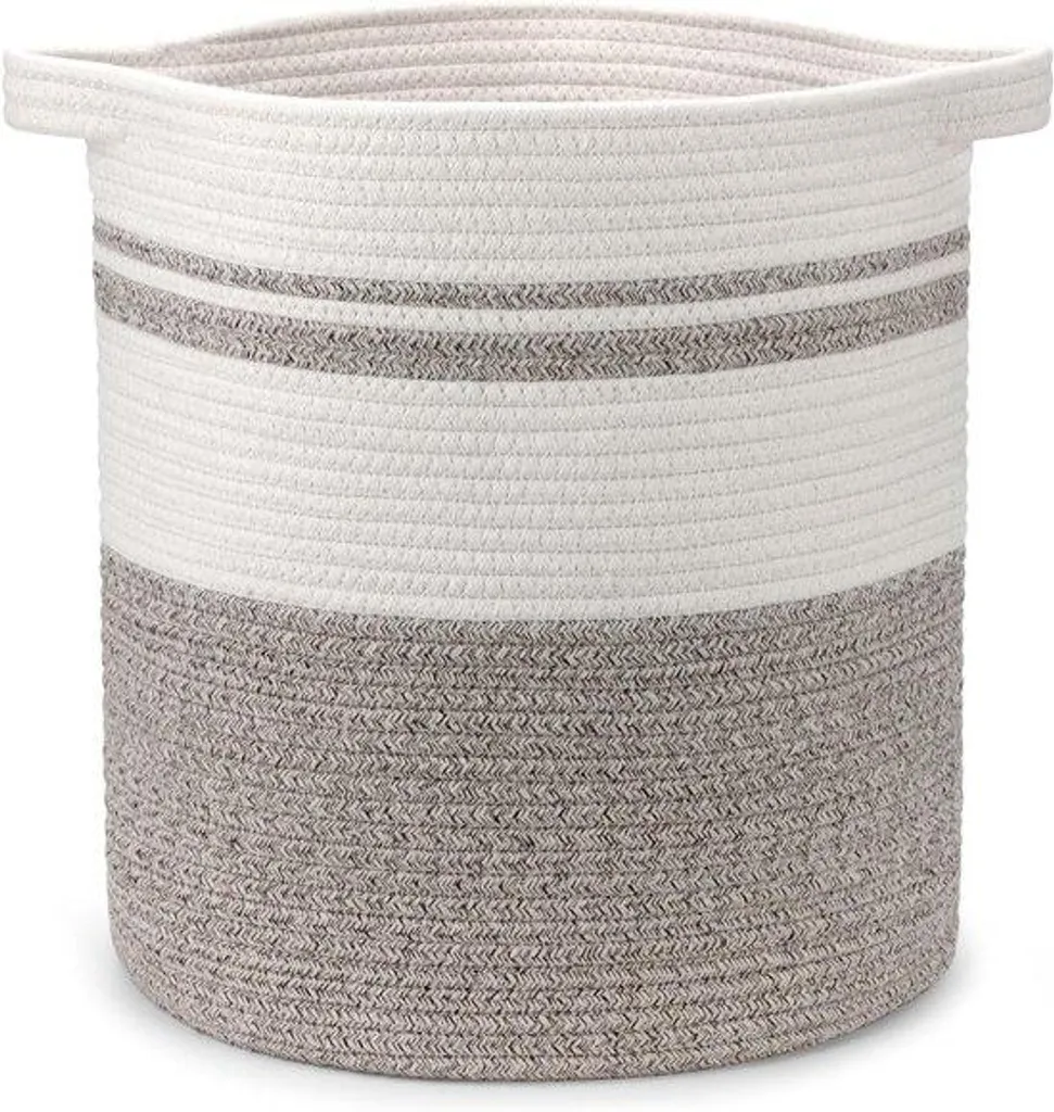 Grand panier à linge 55L pliable en coton marron - Finition premium