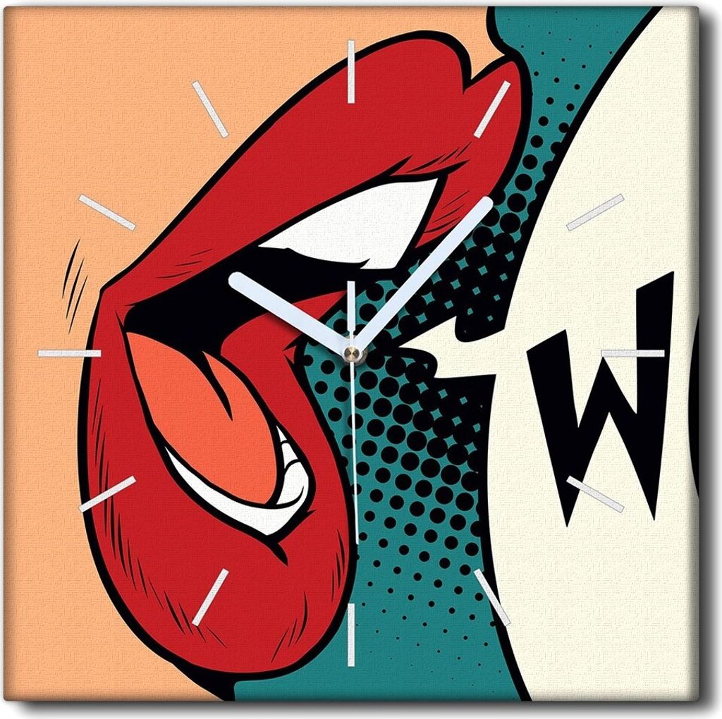 Coloray Uhr auf Leinwand 30x30 cm Wand Uhr Dekoration Wohnzimmer Segeltuch weiße Zeiger -Wow Vintage Poster.