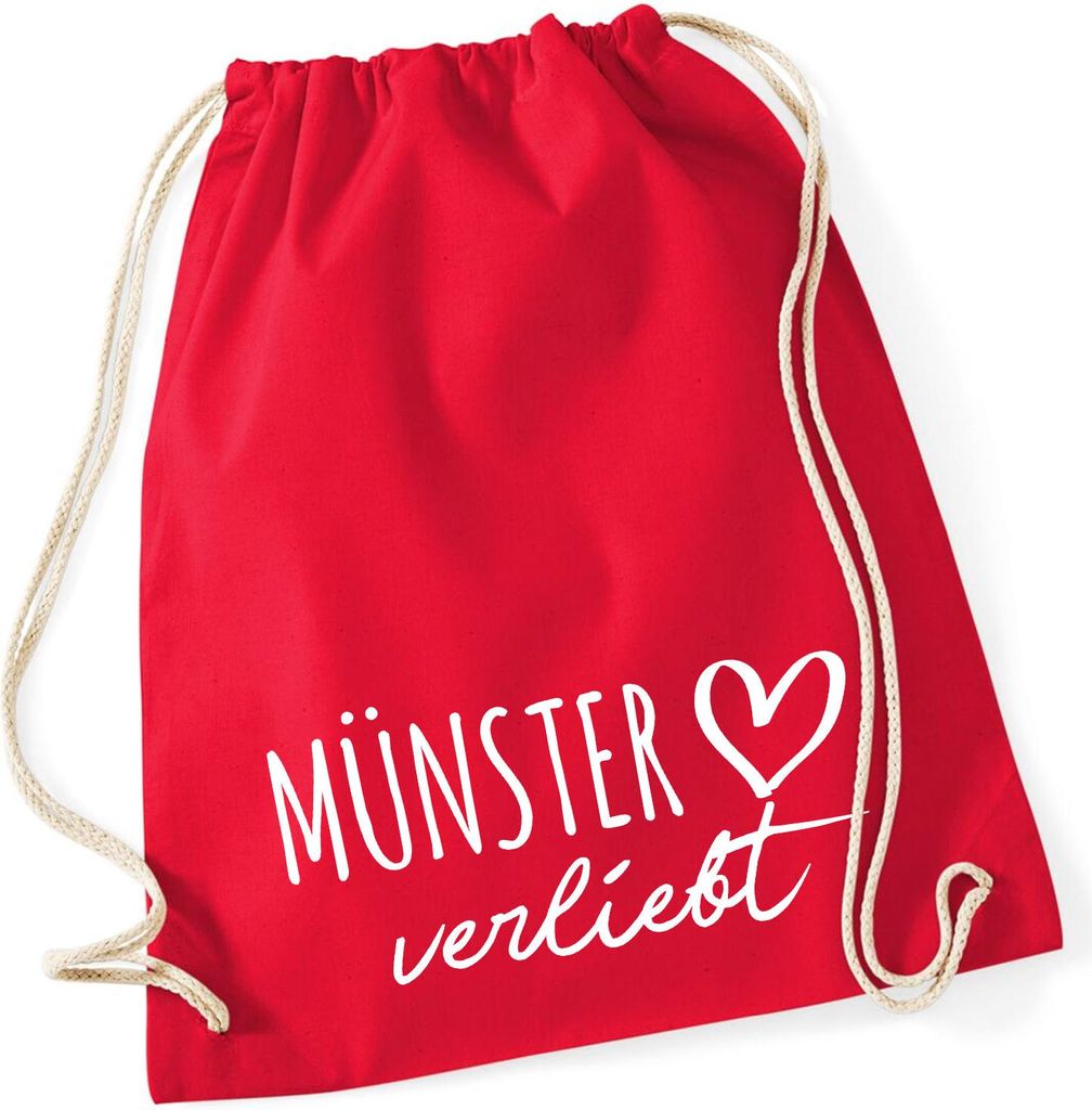 Huuraa Turnbeutel Münster verliebt 12 Liter Classic Red Baumwolle Rucksack Geschenkidee