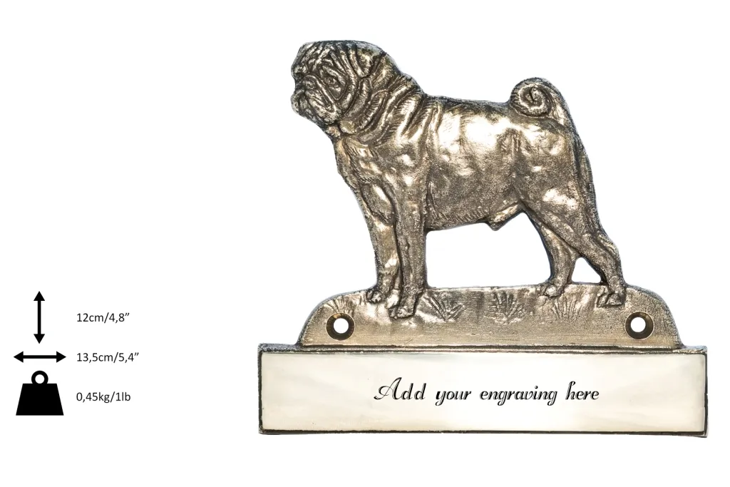 Targhetta Personalizzata Carlino Art-Dog - Ottone Puro per Porta - 3