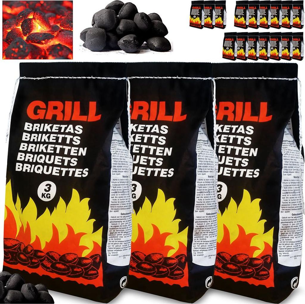 DEUBA® Briquettes de charbon de bois 9kg 3x3kg briquettes Image du produit 