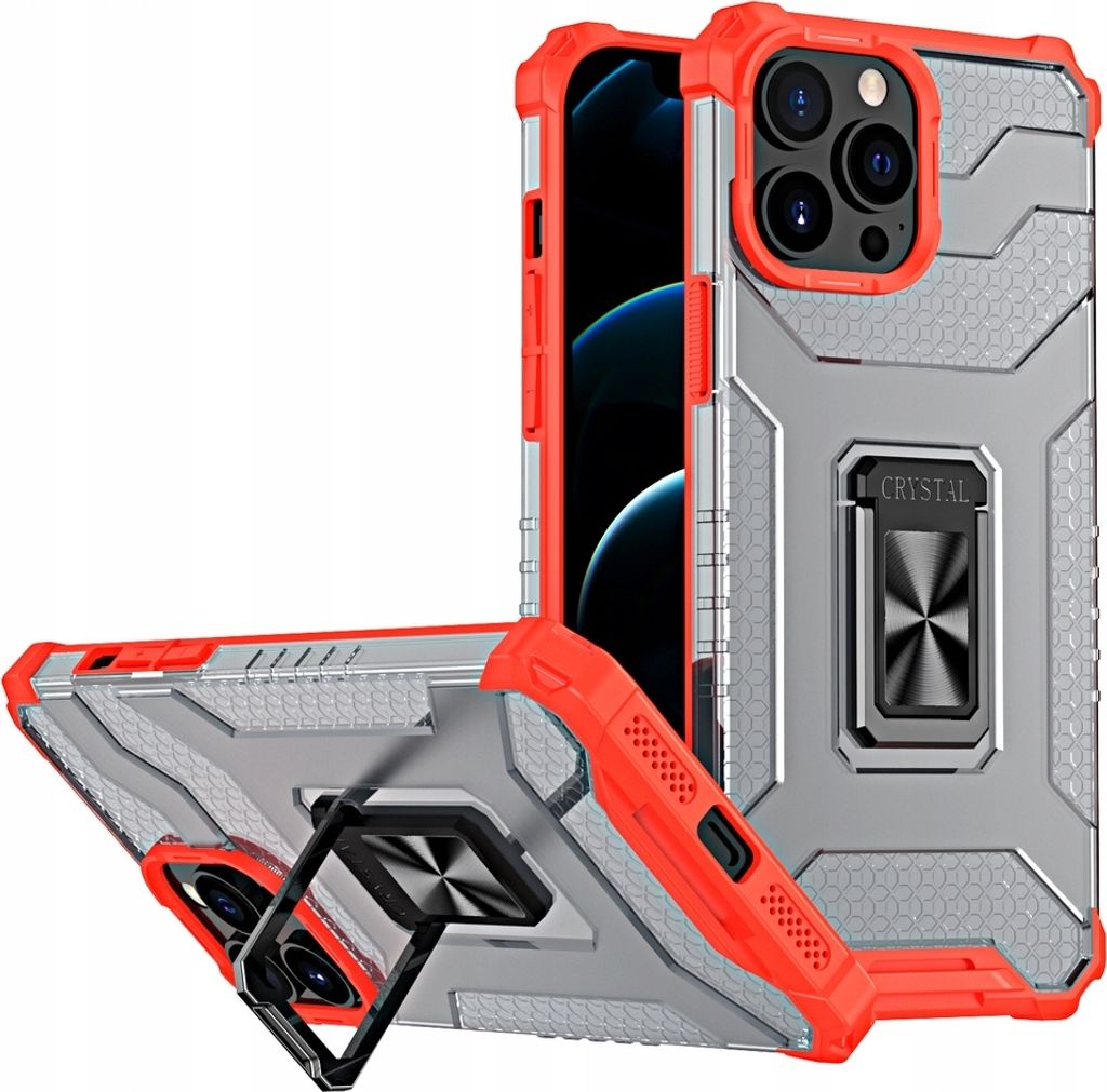 iPhone 12 Pro Schutzhülle: Hybrid Crystal Ring Case - Rot - Mit Magnetischem Halterung