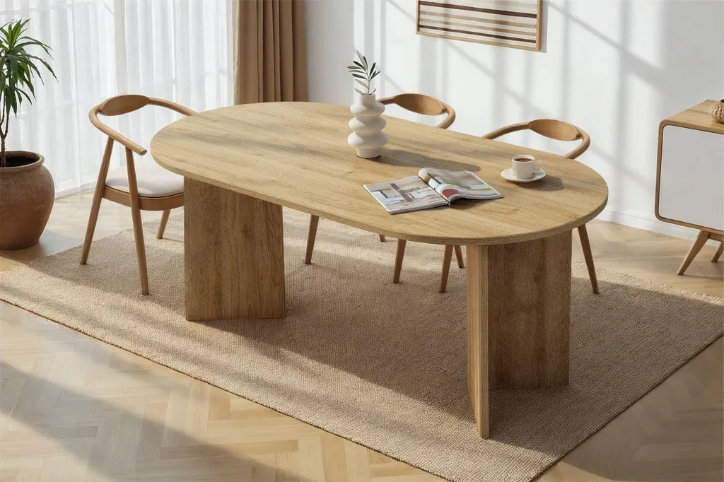 Grande table de repas rectangulaire chêne Cadiz pour 8 personnes, 180cm