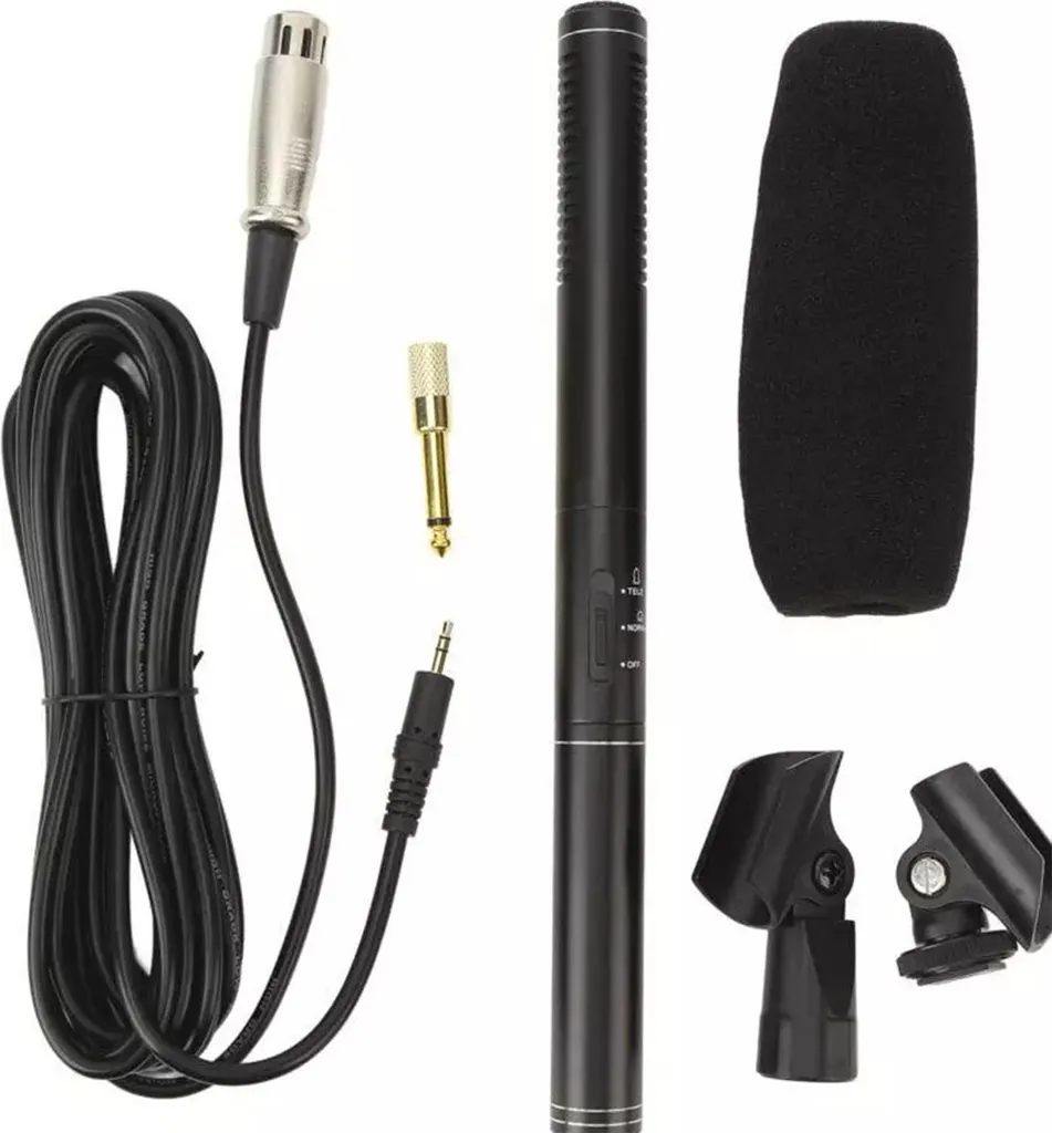 Micro canon filaire avec bonnette et câble XLR pour caméra et reflex