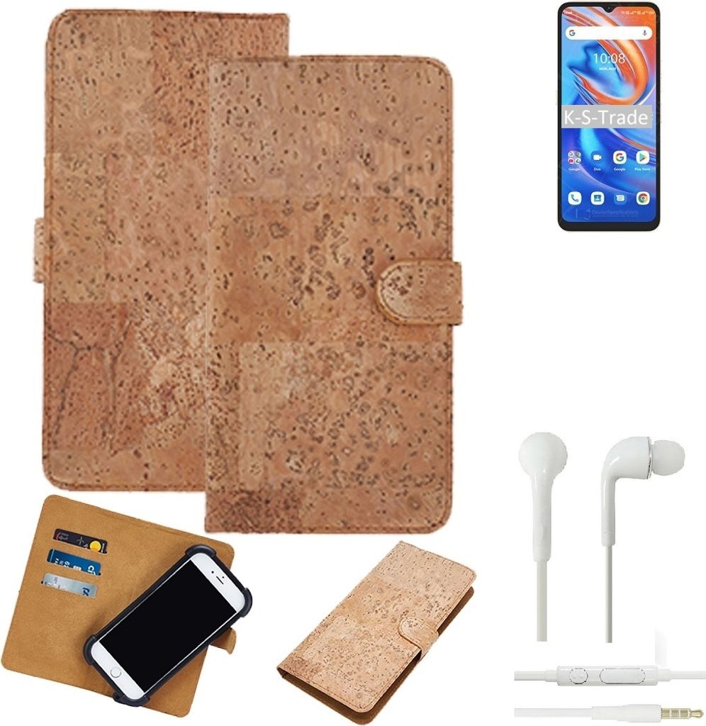 K-S-Trade Hülle kompatibel mit UMIDIGI A13S + in ear Kopfhörer Kork Handyhülle Cover Schutzhülle TPU Case Bumper in Hellbraun, (1x)