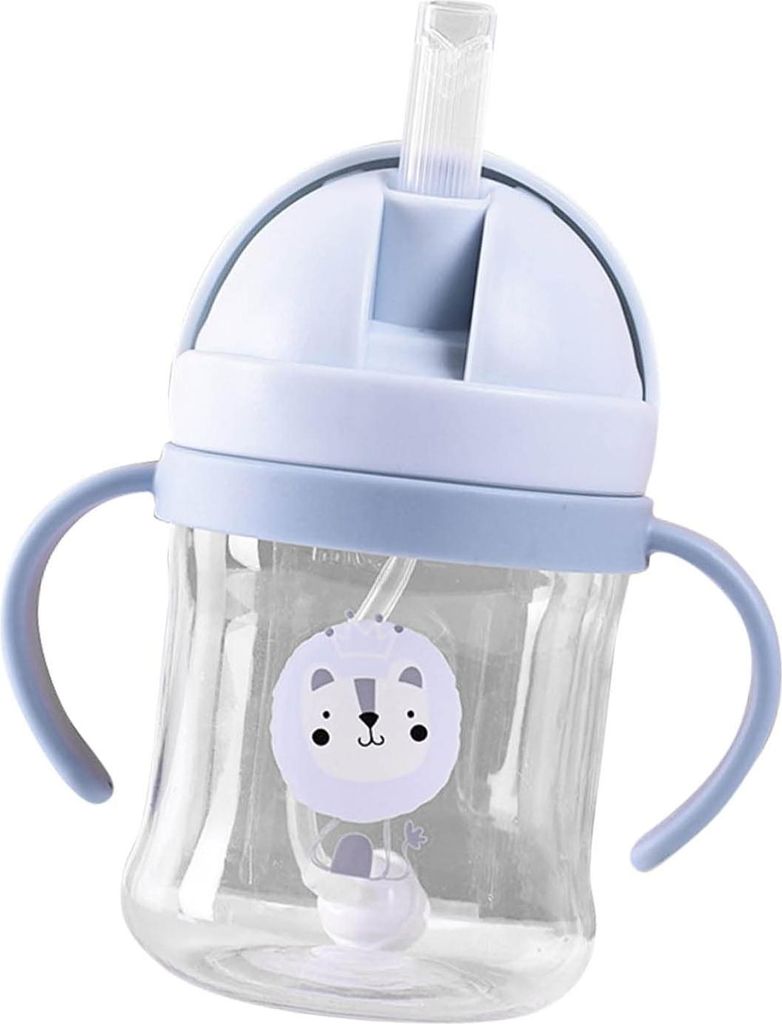 Gewichteter Strohhalmbecher, 250ml Baby Ball Trinkbecher 360° gewichteter Trinkbecher mit Tiermuster, auslaufsicherer Babygriff Flip-Becher für K...