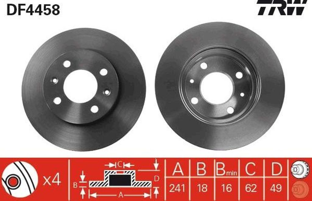 TRW DF4458 Bremsscheibe OE 517120X500 kompatibel mit i10, Picanto