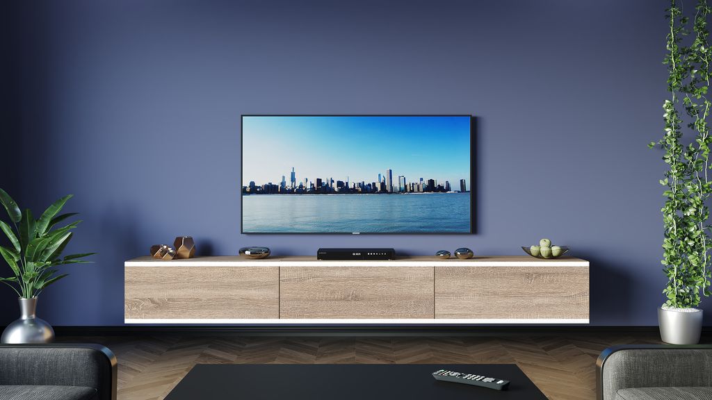 FURNITECH TV Lowboard TV Board hängend Tv Schrank/203 cm Eiche Sonoma, Weiße Zierleiste M9-24M-S3-LB1-1C