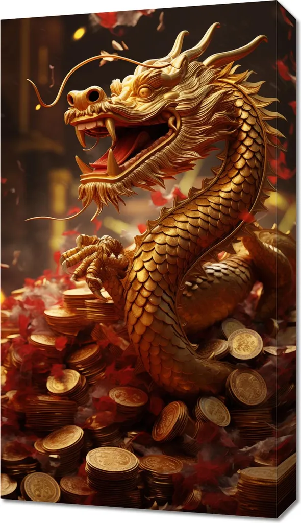 Image Dragon de la richesse 40 x 70 cm - Tableau décoratif Feng Shui