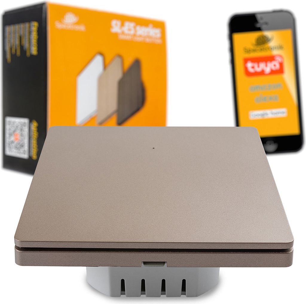WLAN Lichtschalter WiFi Smart Home Wandschalter, Tuya, Alexa, Google, schönes Design, Spacetronik 1x SL-ES11 Electrum