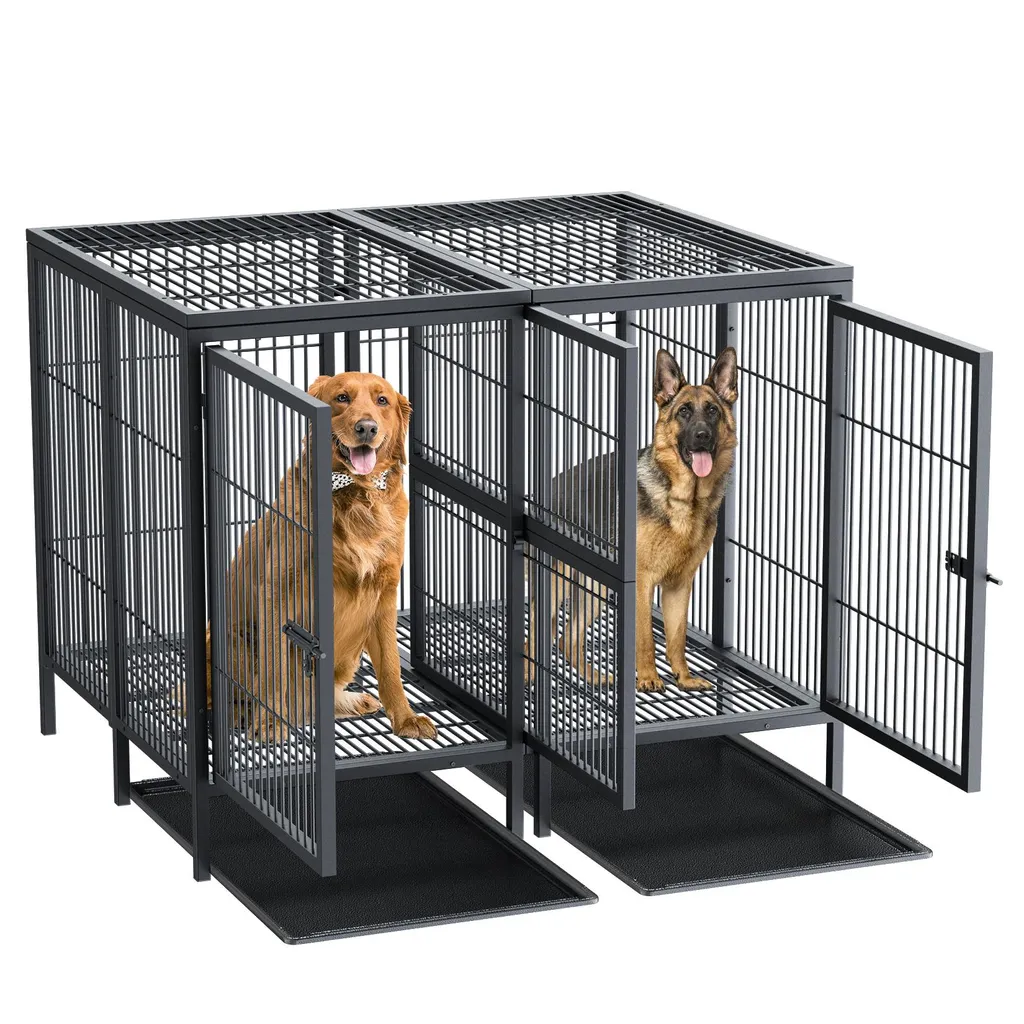 Cage de Transport pour Deux Chiens avec Séparateur et Double Porte