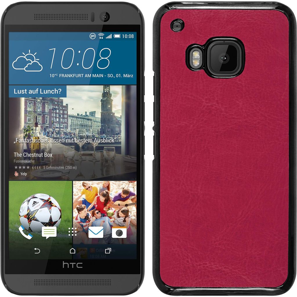 PhoneNatic Case kompatibel mit HTC One M9 - Hülle pink Lederoptik Hard-case + 2 Schutzfolien
