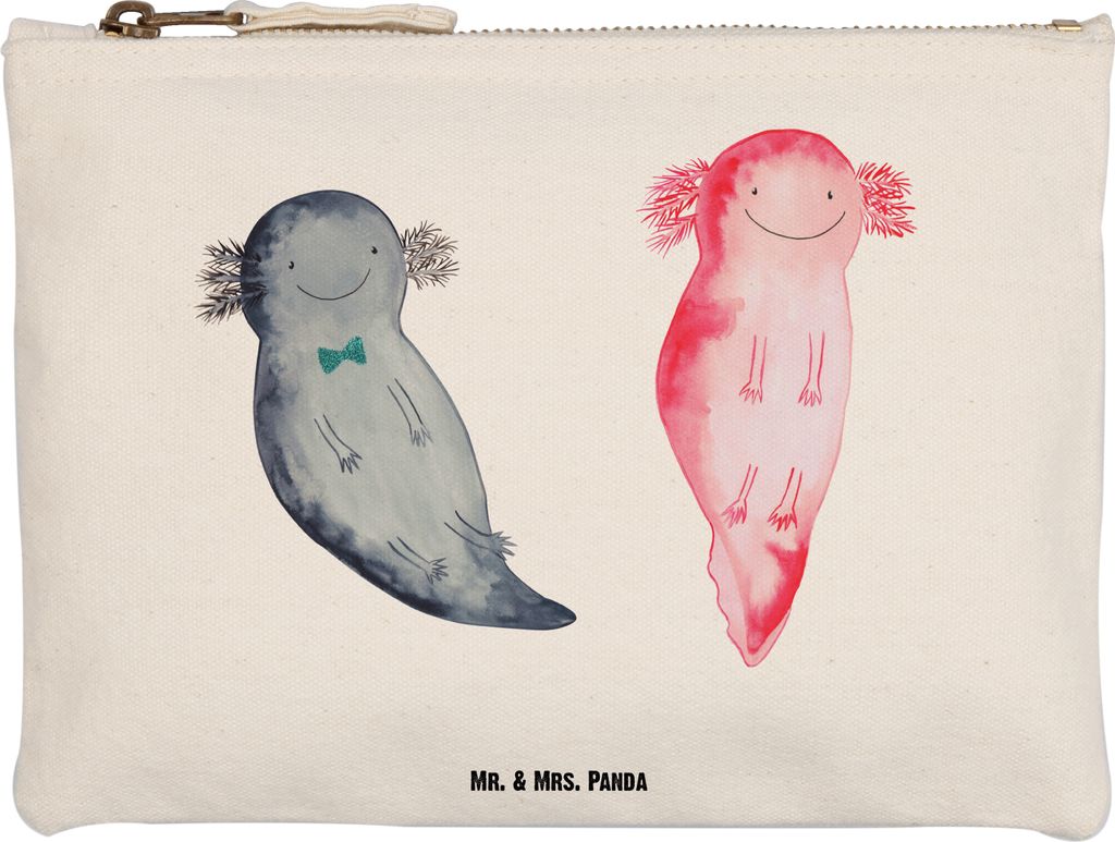 Mr. & Mrs. Panda Kosmetiktasche Axolotl Freundin Größe M - Weiß - Geschenk, Valentinstag, Liebe, Lurch, Mäppchen, Kulturbeutel, kosmetiktäschc...