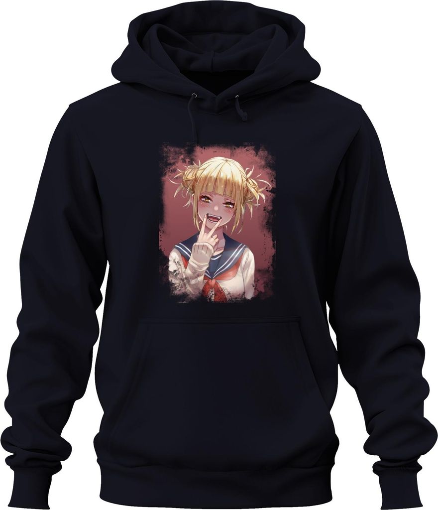 Himiko Toga Schulmädchen Seifuku Yandere Manga Porträt Vampir Uni Hoodie Kapuzenpullover, Navy, 3XL