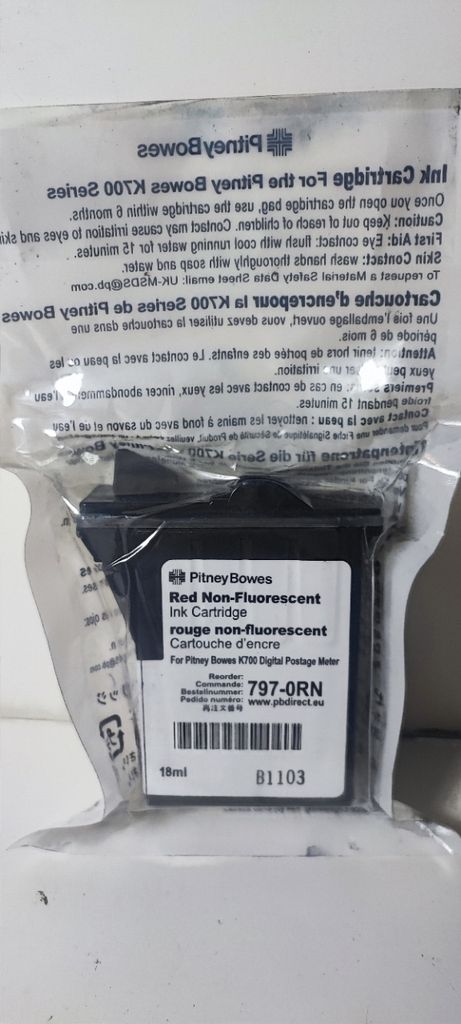 Pitney Bowes 797-0RN Farbkartusche für DM50i, DM55i, DM60i, DM65i (18ml, rot) Frankierfarbe.