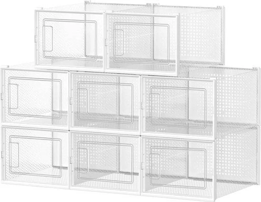 Boîte à chaussures anti-poussière lot de 8 transparentes taille 44 blanc