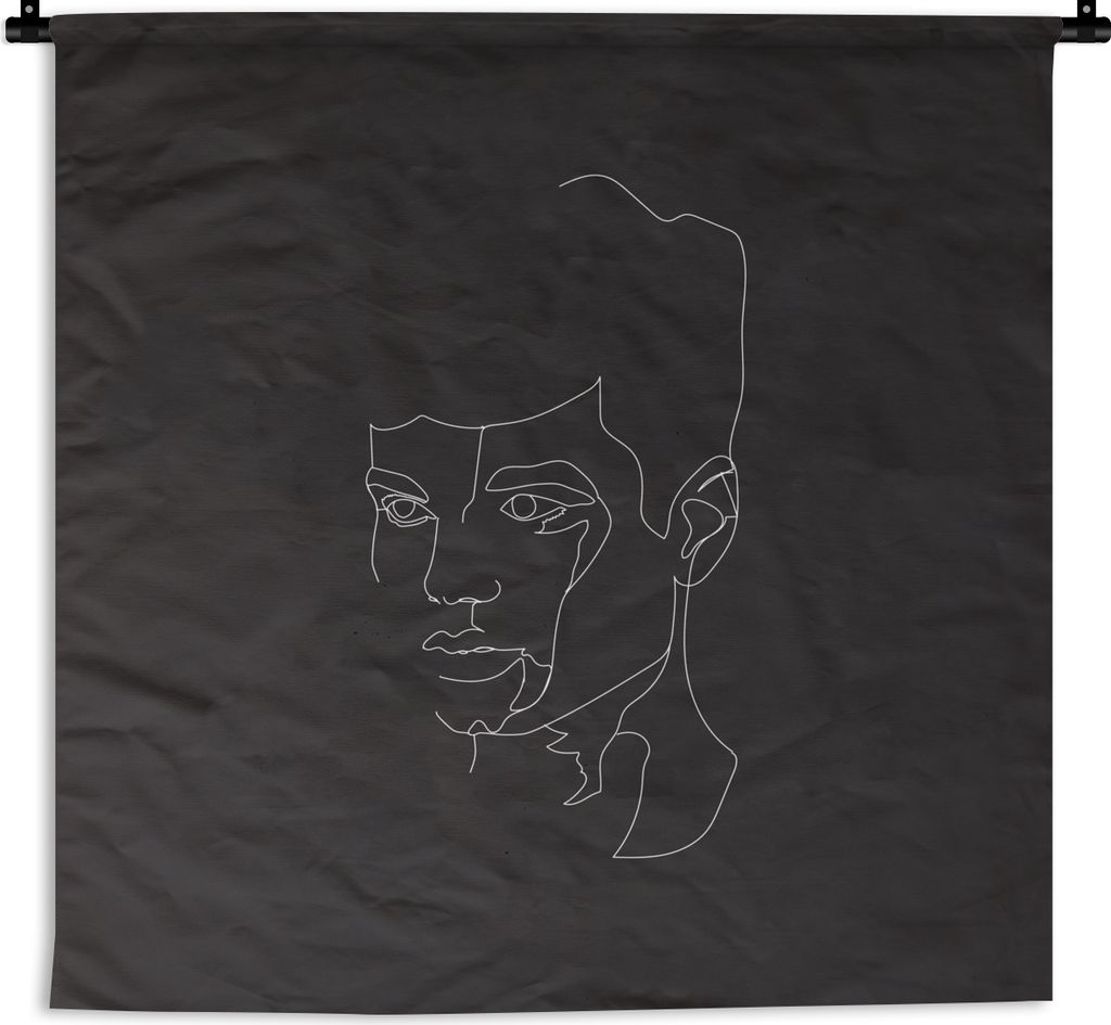 MuchoWow Wandteppich Wandbehang Strichzeichnung - Mann - Schwarz - Weiß 60x60 cm Tapisserie Dekoration Wandtuch - Dekorationen - Wand Decke