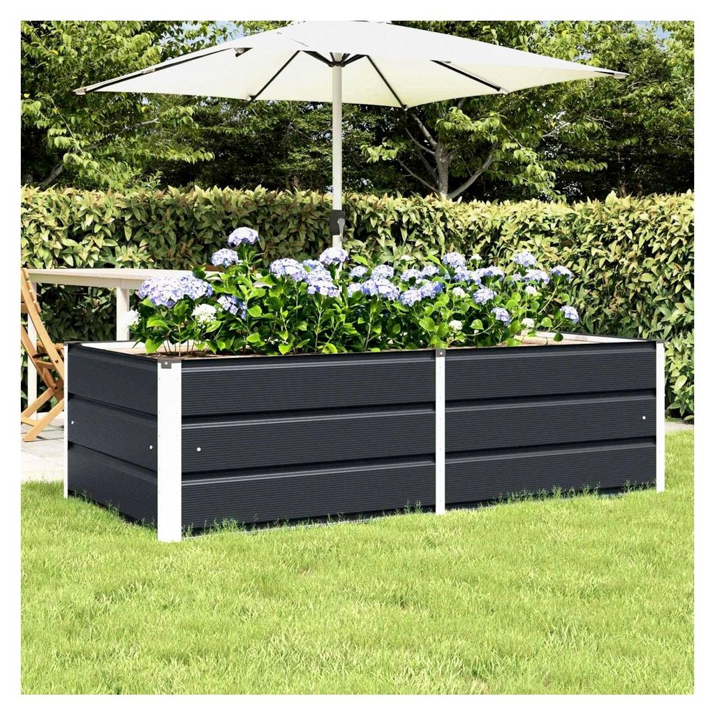 Blumenkästen, Anthrazit, 160 x 80 x 45 cm, Stahl, Hochbeet, für Garten, Pflanzgefäß, für Blumen, Sukkulenten, Terrasse, Balkon
