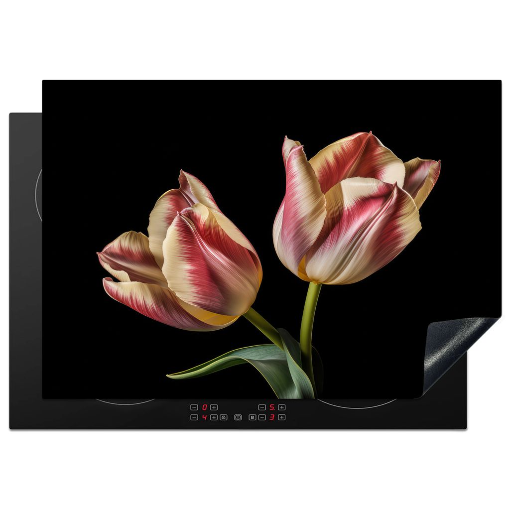 KitchenYeah Herdabdeckplatte Tulpen - Blumen - Rosa - Weiß - Natur , 75x52cm, Küche Deko, Glaskeramikkochfeld Herdabdeckung, Abdeckplatte fùr ...