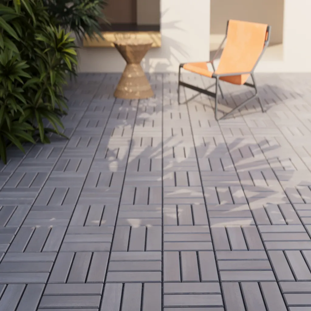 Rénovez votre vieux sol de terrasse avec les dalles bois Alliste gris 30x30