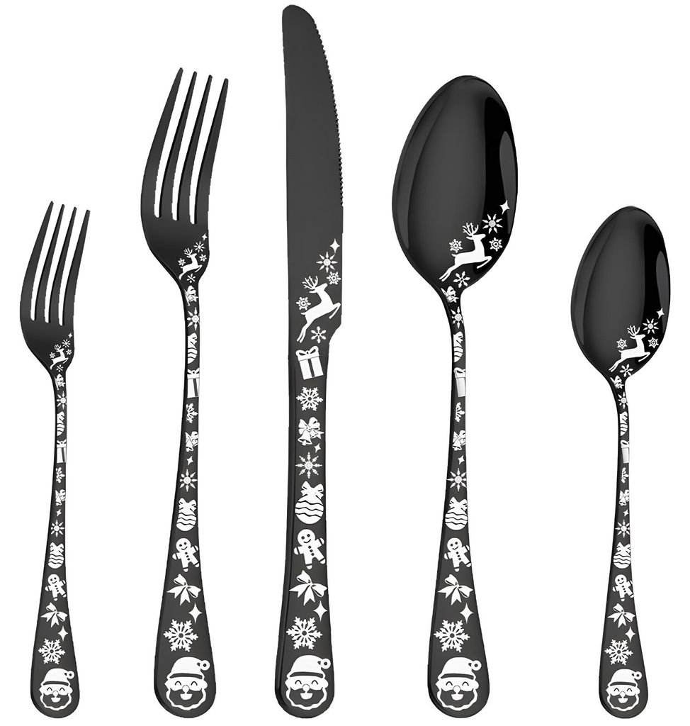 20-teiliges schwarzes Besteckset für 5 Personen. Besteckset aus Edelstahl mit runder Kante, Küchenutensilienset für Zuhause und Restaurant, inkl...