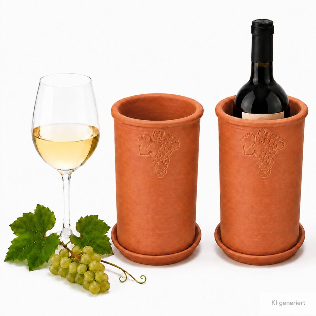 2x Weinkühler mit Untersetzer Terrakotta Ø11,5cm H18,8cm Produktbild 