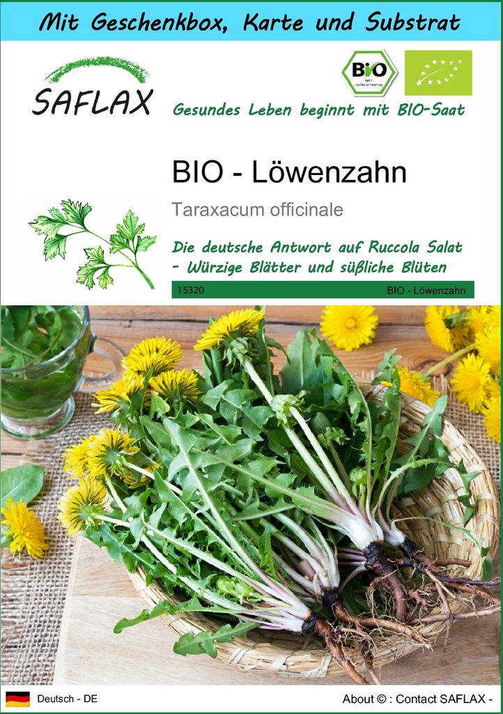 SAFLAX - Geschenk Set - BIO - Löwenzahn - 400 Samen - Mit Produktbild 
