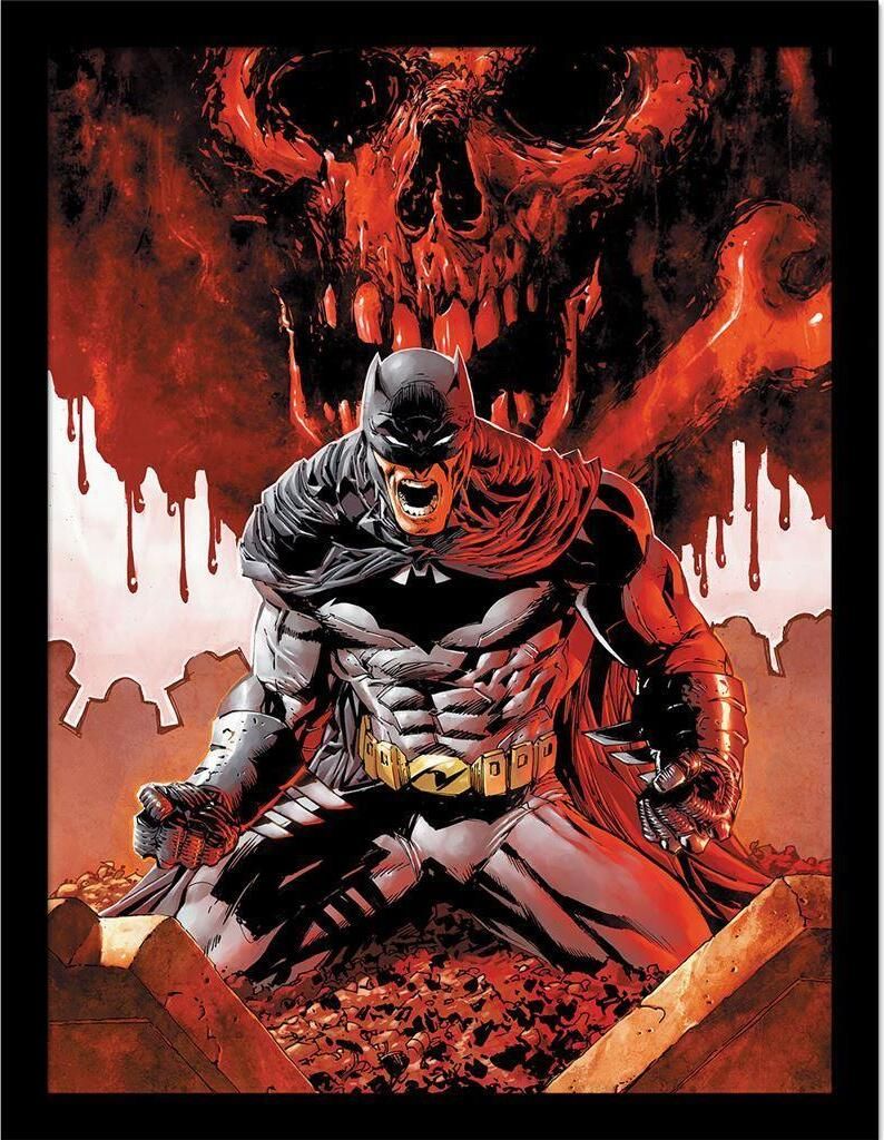 Batman - Gerahmtes Poster "Comic Covers", Totenkopf PM8790 (40 cm x 30 cm) (Rot/Schwarz/Grau)