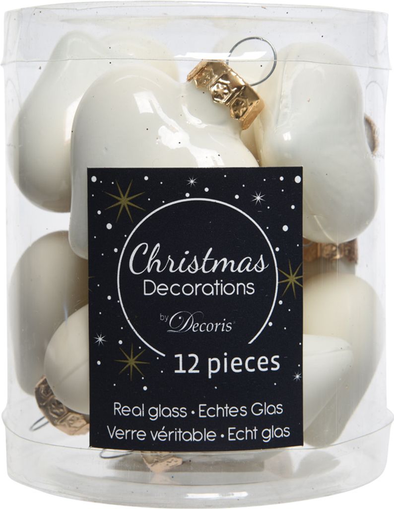 Christbaumschmuck Herzen 4cm Glas 12 Stück - Wollweiß Produktbild 