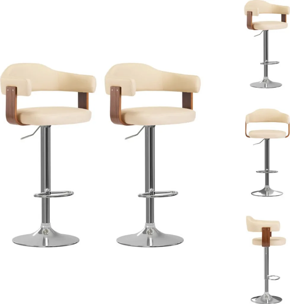 Chaise de bar en bois courbé crème 2 pièces pour îlot de cuisine