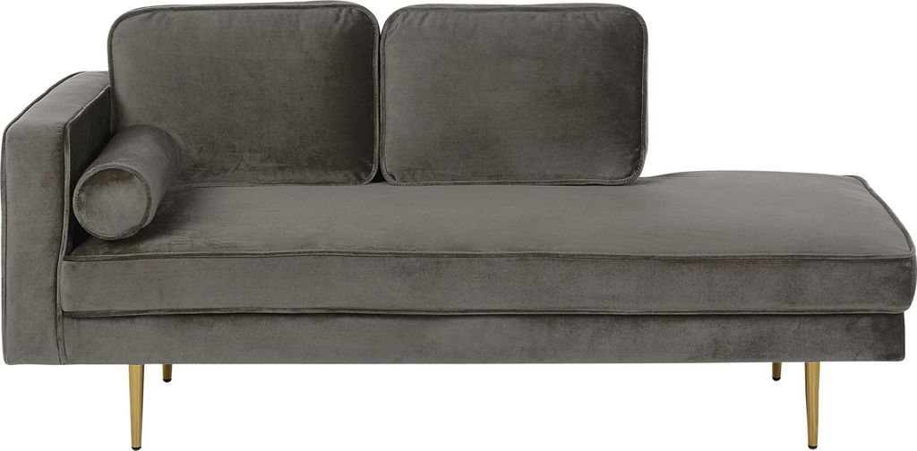 BELIANI Chaiselongue Linksseitig Taupe Samt mit Goldenen Metallbeinen Lehne Kissen Nackenrolle Modern Récamiere Liegesofa für Wohnzimmer