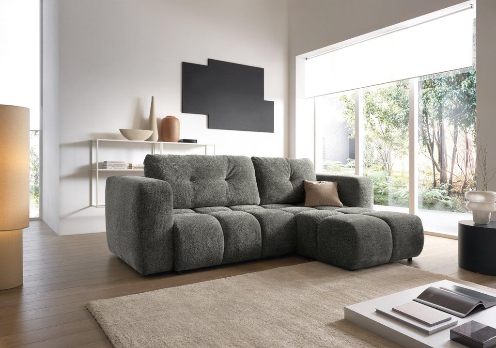 Masseno Ecksofa ARTE 02 mit Schlaffunktion L-Form, Sofa mit Bettkasten, Wohnzimmersofa, Couch, Soffa, Bettsofa, Couchgarnitur- Grau, BELLO 20