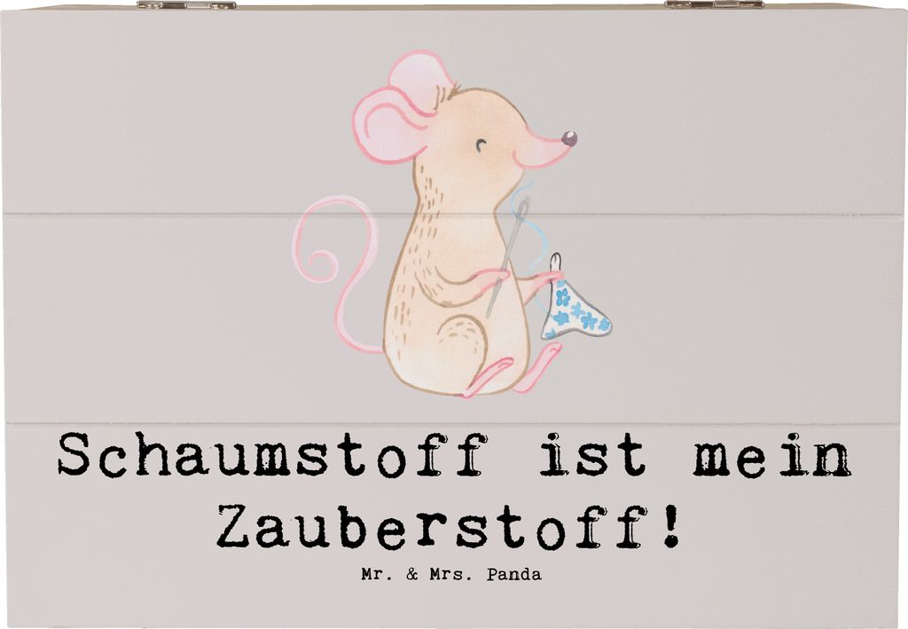 Mr. & Mrs. Panda Holztruhe Zauber der Polsterin 22 x 15 cm - Grau Pastell - Geschenk, Beruf, Schaumstoff ist mein Zauberstoff, Berufe, Design, Erin...