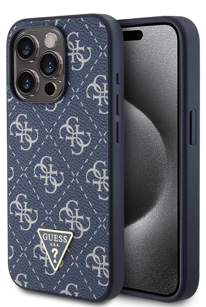 Guess 4G Dreieck Metall Logo Etui Für Iphone 15 Pro - Blau Produktbild 