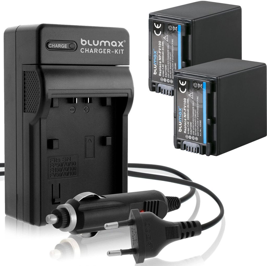 2x Akku + Lader für Sony NP-FV100 NP-FV120 DCR-SX63 SX85 HDR-CX900 3300 mAh