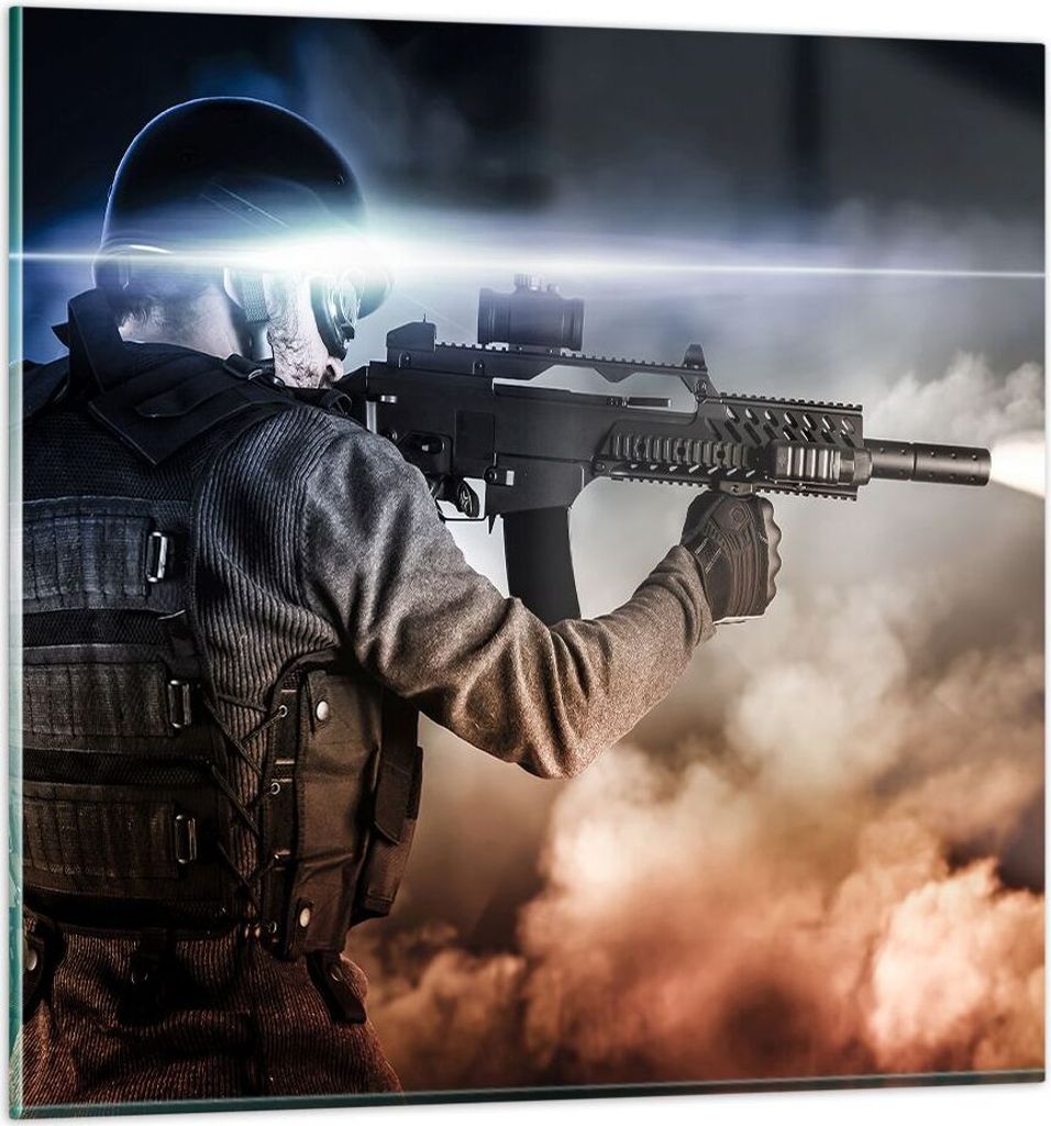 Bilder auf glas - Armee Soldat Shooter kugelsichere Weste - 60x60cm - Glasbilder - Wandbilder - Kunstdruck - Wanddekoration aus Glas - Glas Bilder ...